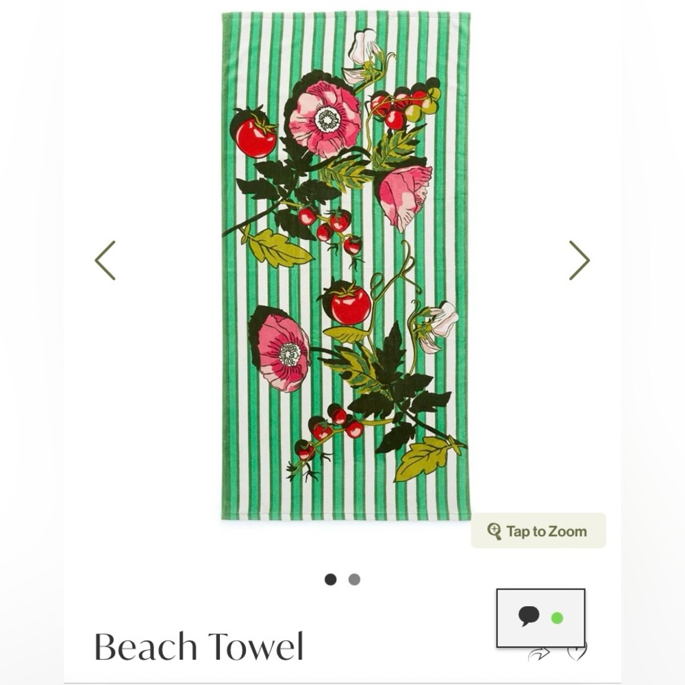 NEW Vera Bradley Beach Towel in Tomato Vines Kelly Green!